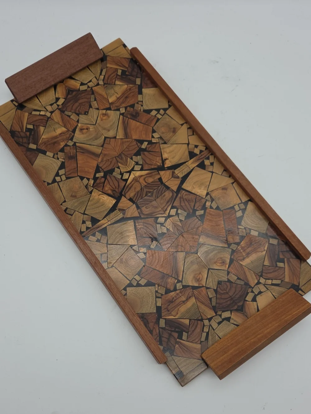 Vintage Hayadith MCM Olive Wood Marquetry Serving Tray